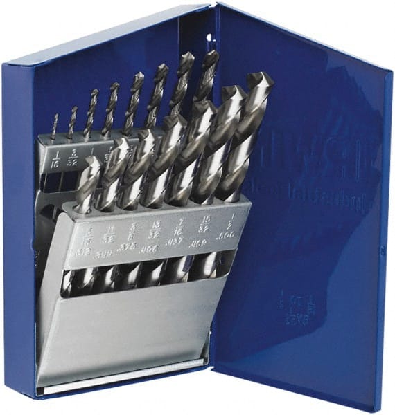 Irwin - 1/16 to 1/2", 118° Point, Bright Finish, High Speed Steel Jobber Length Drill Bit Set - Eagle Tool & Supply