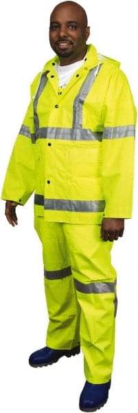 MCR Safety - Size S, High Visibility Lime, Rain, Disposable Encapsulated Suit - Detachable Hood, Take Up Snaps Ankle, Take Up Snaps Wrist - Eagle Tool & Supply