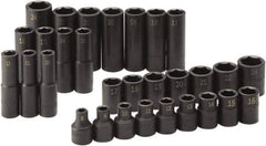 SK - 30 Piece 1/2" Drive Standard Deep Impact Socket Set - 6 Points, 8 to 24mm, Metric Measurement Standard - Eagle Tool & Supply