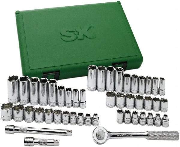 SK - 49 Piece 3/8" Drive Standard Deep Socket Set - 6 Points, 1/4 to 7/8", 6 to 19mm, Inch/Metric Measurement Standard - Eagle Tool & Supply