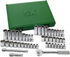 SK - 49 Piece 3/8" Drive Standard Deep Socket Set - 6 Points, 1/4 to 7/8", 6 to 19mm, Inch/Metric Measurement Standard - Eagle Tool & Supply
