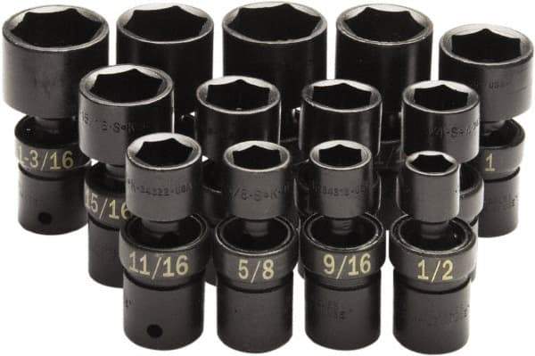 SK - 13 Piece 1/2" Drive Standard Impact Socket Set - 6 Points, 1/2 to 1-1/4", Inch Measurement Standard - Eagle Tool & Supply