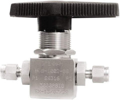 Brennan - 1/8" Pipe, Tube End Connections, Stainless Steel, Inline, Two Way Flow, Instrumentation Ball Valve - 3,000 psi WOG Rating, Nylon Handle, PTFE Seal, PFA Seat, Swaglok SS-41GS2 - Eagle Tool & Supply