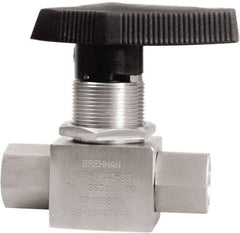 Brennan - 3/8" Pipe, NPT End Connections, Stainless Steel, Inline, Two Way Flow, Instrumentation Ball Valve - 3,000 psi WOG Rating, Nylon Handle, PTFE Seal, PFA Seat, Swaglok SS-44F6 - Eagle Tool & Supply