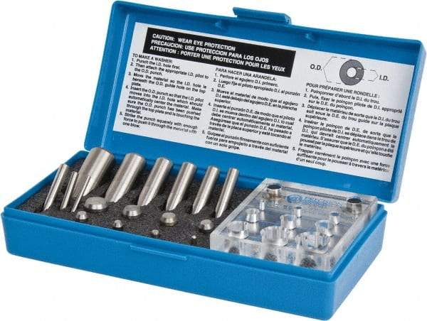 Precision Brand - 1/8 to 3/4 Inch Diameter Shim Punch and Die Set - 1/8, 3/16, 1/4, 5/16, 3/8, 7/16, 1/2, 5/8 and 3/4 Inch Diameter, 9 Piece - Eagle Tool & Supply