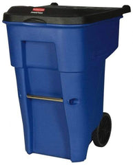 Rubbermaid - 65 Gal Blue Rectangle Trash Can - Polyethylene, 41.8" High x 32.3" Long x 25.3" Wide - Eagle Tool & Supply