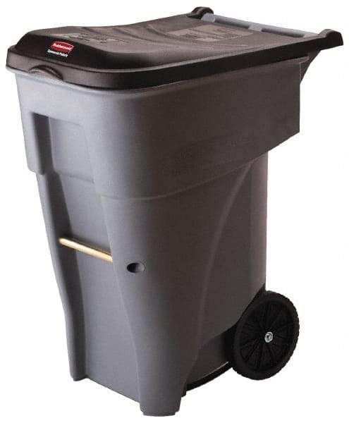 Rubbermaid - 65 Gal Gray Rectangle Trash Can - Polyethylene, 41.8" High x 32.3" Long x 25.3" Wide - Eagle Tool & Supply