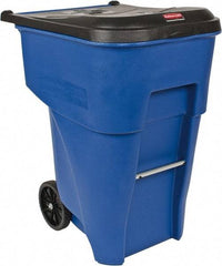 Rubbermaid - 95 Gal Blue Rectangle Trash Can - Polyethylene, 45.6" High x 35.4" Long x 27.3" Wide - Eagle Tool & Supply