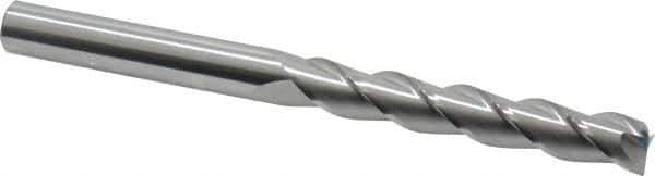 SGS - 1/2", 3-1/8" LOC, 1/2" Shank Diam, 6" OAL, 3 Flute, Solid Carbide Square End Mill - Single End, Uncoated, Spiral Flute, 38° Helix, Right Hand Cut, Right Hand Flute, Series 43 - Eagle Tool & Supply
