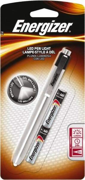 Energizer - White LED Bulb, 21 Lumens, Mini Flashlight - Silver Stainless Steel Body, 2 AAA Batteries Included - Eagle Tool & Supply