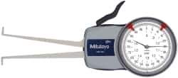 Mitutoyo - 0.8 to 1.6" Inside Dial Caliper Gage - 0.0005" Graduation, 0.0015" Accuracy, 3.3" Leg Length, 0.26" Deep x 0.06" Wide Groove, Ball Contact Points - Eagle Tool & Supply