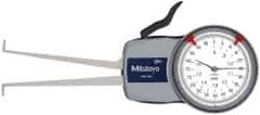 Mitutoyo - 0.8 to 1.6" Inside Dial Caliper Gage - 0.0005" Graduation, 0.0015" Accuracy, 3.3" Leg Length, 0.26" Deep x 0.06" Wide Groove, Ball Contact Points - Eagle Tool & Supply