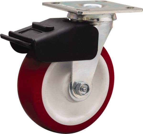 Hamilton - 6" Diam x 2" Wide x 7-1/2" OAH Top Plate Mount Swivel Caster - Polyurethane Mold on Polypropylene, 850 Lb Capacity, Straight Roller Bearing, 4 x 4-1/2" Plate - Eagle Tool & Supply