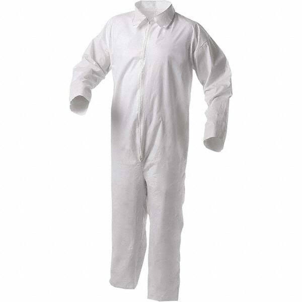 KleenGuard - Size 4XL Film Laminate General Purpose Coveralls - White, Zipper Closure, Open Cuffs, Open Ankles, Serged Seams - Eagle Tool & Supply