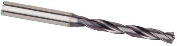 Kennametal - #12 Spiral Flute Solid Carbide Screw Machine Drill Bit - Multilayer TiAlN Finish, Right Hand Cut, 28mm Flute Length, 66mm OAL, Standard Point, Straight Shank, Through Coolant - Eagle Tool & Supply
