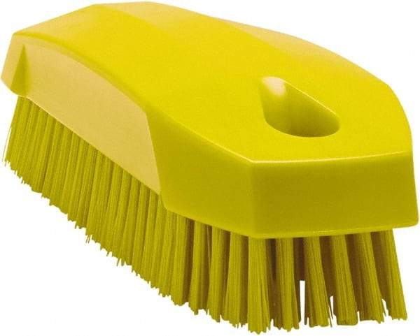 Vikan - 0.7" Bristle Length, Polyester Scrub Brush - 1-1/2" Wide Head, 4-1/2" OAL, Yellow, Polypropylene Block - Eagle Tool & Supply