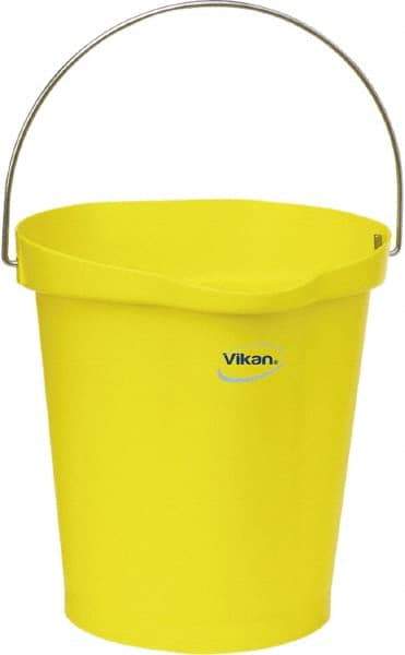 Vikan - 3 Gal, Polypropylene Round Yellow Single Pail with Pour Spout - Handle Included - Eagle Tool & Supply