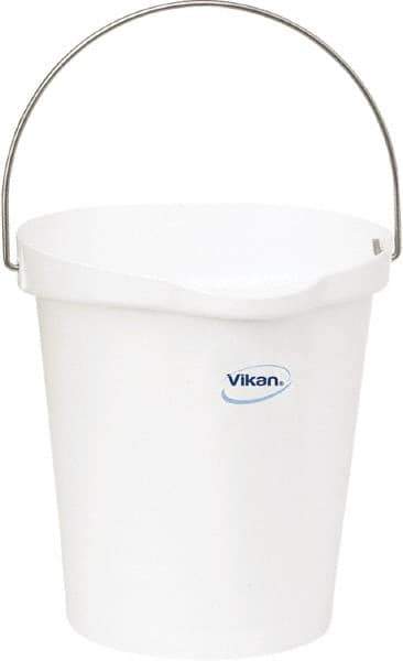 Vikan - 3 Gal, Polypropylene Round White Single Pail with Pour Spout - Handle Included - Eagle Tool & Supply