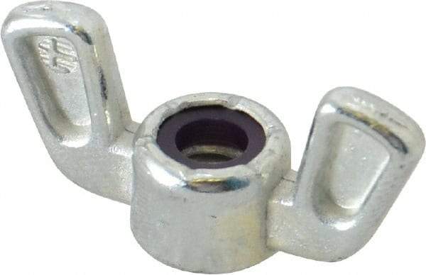 Value Collection - 1/4-20 UNC, Zinc Plated, Zinc Alloy Nylon-Insert Locking Wing Nut - Grade 2, 1-1/4" Wing Span, 19/32" Wing Span - Eagle Tool & Supply