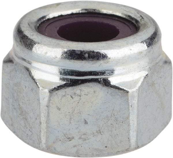 Value Collection - 1/4-20 UNC Grade 2 Heavy Hex Lock Nut with Nylon Insert - 1/2" Width Across Flats, 3/8" High, Zinc-Plated Finish - Eagle Tool & Supply