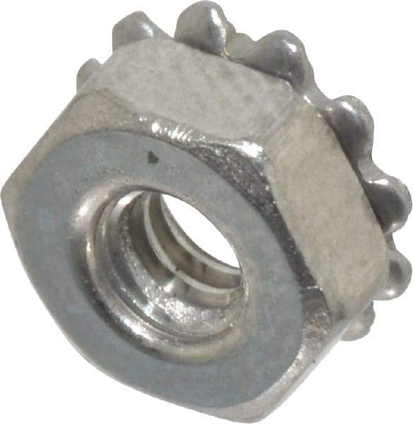 Value Collection - #4-40, 0.109" High, Uncoated, Stainless Steel Hex Nut with External Tooth Washer - 9/32" Washer Diam, 1/4" Width Across Flats, Grade 18-8 - Eagle Tool & Supply