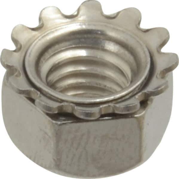 Value Collection - 5/16-18, 0.328" High, Uncoated, Stainless Steel Hex Nut with External Tooth Washer - 37/64" Washer Diam, 1/2" Width Across Flats, Grade 18-8 - Eagle Tool & Supply