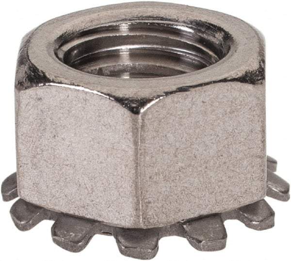 Value Collection - 3/8-16, 0.391" High, Uncoated, Stainless Steel Hex Nut with External Tooth Washer - 21/32" Washer Diam, 9/16" Width Across Flats, Grade 18-8 - Eagle Tool & Supply