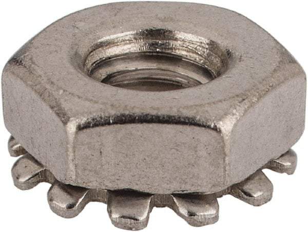 Value Collection - #10-24, 5/32" High, Uncoated, Stainless Steel Hex Nut with External Tooth Washer - 13/32" Washer Diam, 3/8" Width Across Flats, Grade 18-8 - Eagle Tool & Supply