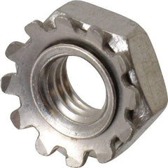 Value Collection - #10-32, 5/32" High, Uncoated, Stainless Steel Hex Nut with External Tooth Washer - 13/32" Washer Diam, 3/8" Width Across Flats, Grade 18-8 - Eagle Tool & Supply