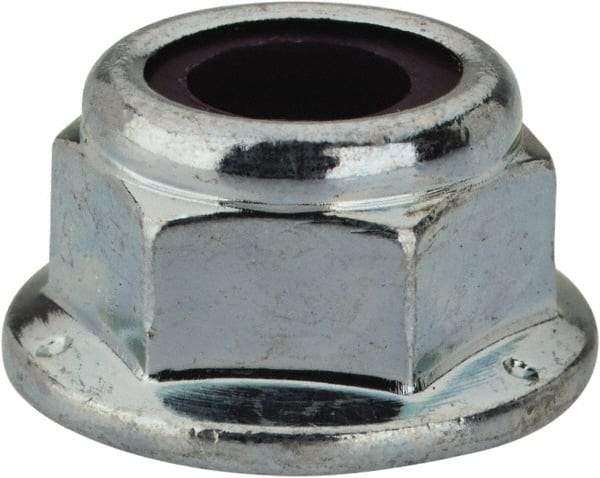 Value Collection - 5/16-18 UNC Grade 2 Hex Flange Lock Nut with Nylon Insert - 1/2" Width Across Flats, 3/8" High, Zinc-Plated Finish - Eagle Tool & Supply