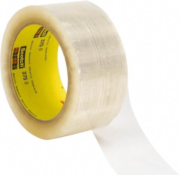 3M - 72mm x 914m Clear Rubber Adhesive Sealing Tape - Polypropylene Film Backing, 3.1 mil Thick, 35 Lb Tensile Strength, Series 375 - Eagle Tool & Supply