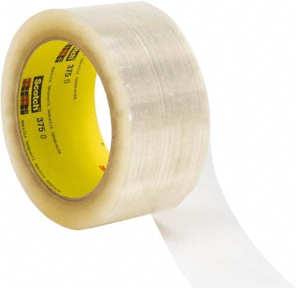 3M - 48mm x 914m Clear Rubber Adhesive Sealing Tape - Polypropylene Film Backing, 3.1 mil Thick, 35 Lb Tensile Strength, Series 375 - Eagle Tool & Supply