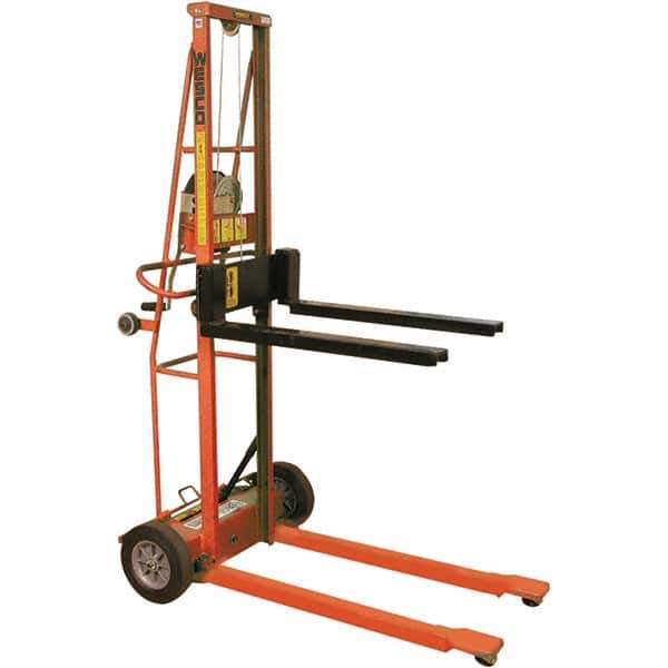 Wesco Industrial Products - 750 Lb Capacity, 62" Lift Height, Adjustable Forks Option for Triple Truck Manually Operated Lift - Eagle Tool & Supply