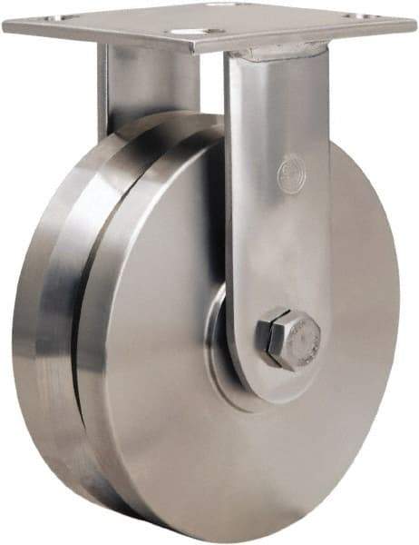 Hamilton - 6" Diam x 2" Wide, Stainless Steel Swivel Caster - 800 Lb Capacity, Top Plate Mount, 3-3/4" x 4-1/2" Plate, Stainless Steel Precision Ball Bearing - Eagle Tool & Supply