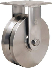 Hamilton - 6" Diam x 2" Wide, Stainless Steel Swivel Caster - 800 Lb Capacity, Top Plate Mount, 3-3/4" x 4-1/2" Plate, Stainless Steel Precision Ball Bearing - Eagle Tool & Supply