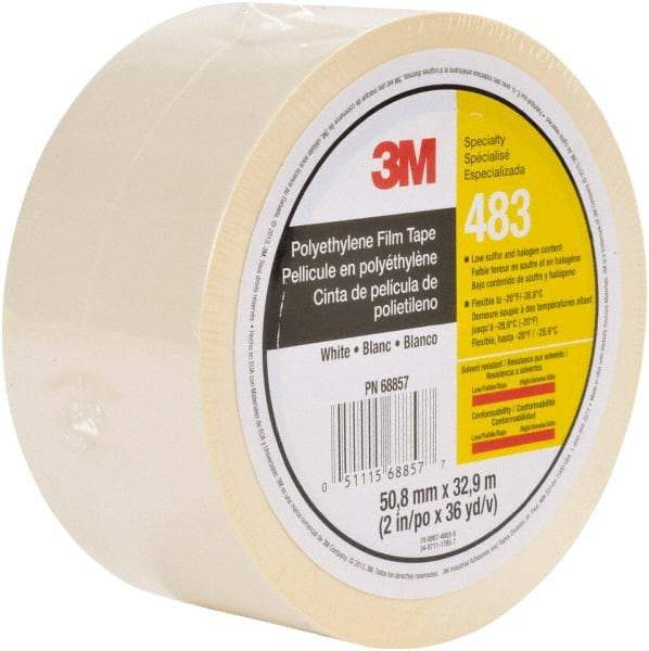 3M - 36 Yds. x 2", White Polyethylene Film Tape - 483 Series, 5 mil Thick, 10 Lb./Inch Tensile Strength - Eagle Tool & Supply