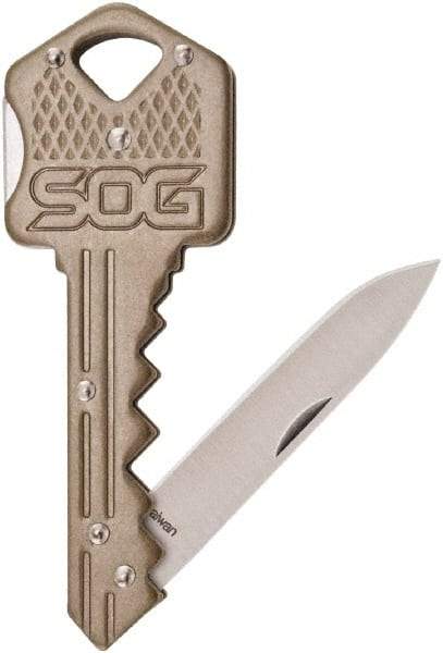 SOG Specialty Knives - 1-1/2" Blade, Straight Drop Point Folding Knife - 2-1/2" Closed Length, Stainless Steel - Eagle Tool & Supply