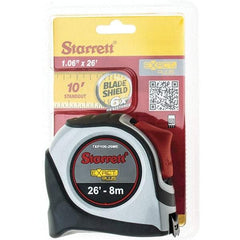 Starrett - 26' x 1-1/16" Yellow Blade Tape Measure - 1/16" & 1mm Graduation, S9 Graduation Style, Gray Case - Eagle Tool & Supply