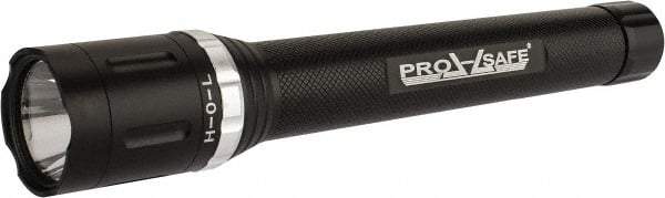 PRO-SAFE - White LED Bulb, 220 Lumens, Industrial/Tactical Flashlight - Matte Charcoal Black Aluminum Body, 4 D Alkaline Batteries Not Included - Eagle Tool & Supply