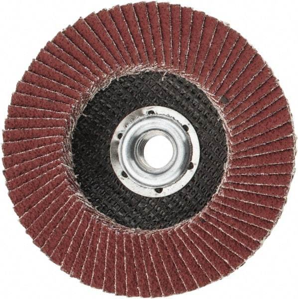 3M - 80 Grit, 4-1/2" Disc Diam, 5/8-11 Center Hole, Type 27 Ceramic Flap Disc - 13,300 Max RPM, Cloth Backing, Arbor Attaching System, Coated - Eagle Tool & Supply