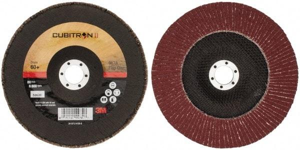 3M - 60 Grit, 7" Disc Diam, 7/8" Center Hole, Type 29 Ceramic Flap Disc - 13,300 Max RPM, Cloth Backing, Arbor Attaching System, Coated - Eagle Tool & Supply