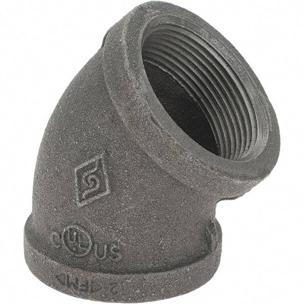 Value Collection - Size 1-1/2", Class 150, Malleable Iron Black Pipe 45° Elbow - 150 psi, Threaded End Connection - Eagle Tool & Supply