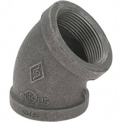 Value Collection - Size 1-1/2", Class 150, Malleable Iron Black Pipe 45° Elbow - 150 psi, Threaded End Connection - Eagle Tool & Supply