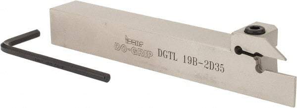 Iscar - 0.689" Max Depth of Cut, 0.075" Min Groove Width, 5-1/2" OAL, Left Hand Indexable Grooving Cutoff Toolholder - 3/4" Shank Height x 3/4" Shank Width, DG. 1../DG. 2.. Insert Style, DGT Toolholder Style, Series Do Grip - Eagle Tool & Supply