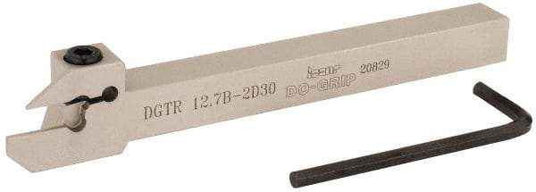 Iscar - 0.591" Max Depth of Cut, 0.075" Min Groove Width, 5-1/2" OAL, Right Hand Indexable Grooving Cutoff Toolholder - 1/2" Shank Height x 1/2" Shank Width, DG. 1../DG. 2.. Insert Style, DGT Toolholder Style, Series Do Grip - Eagle Tool & Supply