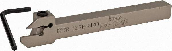 Iscar - External Thread, 0.591" Max Depth of Cut, 0.118" Min Groove Width, 5-1/2" OAL, Right Hand Indexable Grooving Cutoff Toolholder - 0.094 Seat Size, 1/2" Shank Height x 1/2" Shank Width, DG.. Insert Style, DGT Toolholder Style, Series Do-Grip - Eagle Tool & Supply