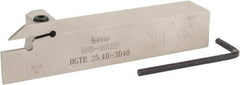 Iscar - 0.787" Max Depth of Cut, 0.118" Min Groove Width, 5-1/2" OAL, Right Hand Indexable Grooving Cutoff Toolholder - 1" Shank Height x 1" Shank Width, DG. 1../DG. 3.. Insert Style, DGT Toolholder Style, Series Do Grip - Eagle Tool & Supply