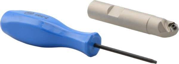 Iscar - 45° Lead Angle, 0.57" Max Cut Diam, 1/4" Min Cut Diam, 0.15" Max Depth of Cut, Indexable Chamfer and Angle End Mill - 2-3/4" Overall Length, Straight Shank - Eagle Tool & Supply