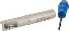 Iscar - 3/4" Cut Diam, 0.394" Max Depth of Cut, 3/4" Shank Diam, 4-3/4" OAL, Indexable Square Shoulder End Mill - AP..1003.., HM90 AP..1003.. Inserts, Weldon Shank, 90° Lead Angle, Series Heli2000 - Eagle Tool & Supply