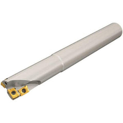 Iscar - 38mm Cut Diam, 26mm Max Depth of Cut, 32mm Shank Diam, 130mm OAL, Indexable Square Shoulder Helical End Mill - Weldon Shank, 90° Lead Angle, Through Coolant, Series Helimill - Eagle Tool & Supply